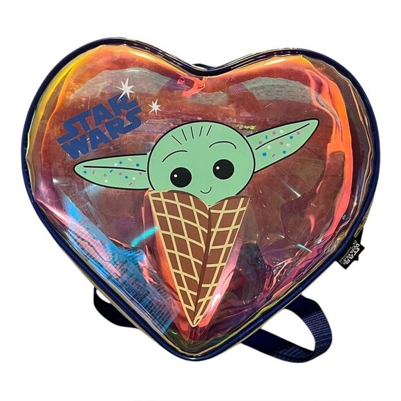 Disney Heart-Shaped Backpack Swim Bag Grogu Baby Yoda The Mandalorian EUC - Picture 1 of 7
